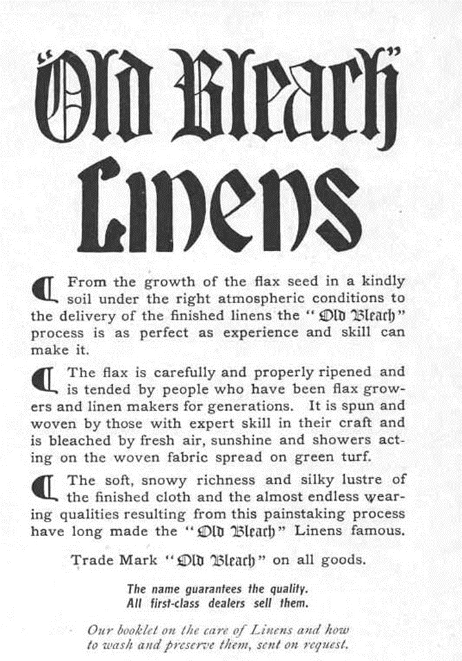 Old Bleach Linen advert 1909